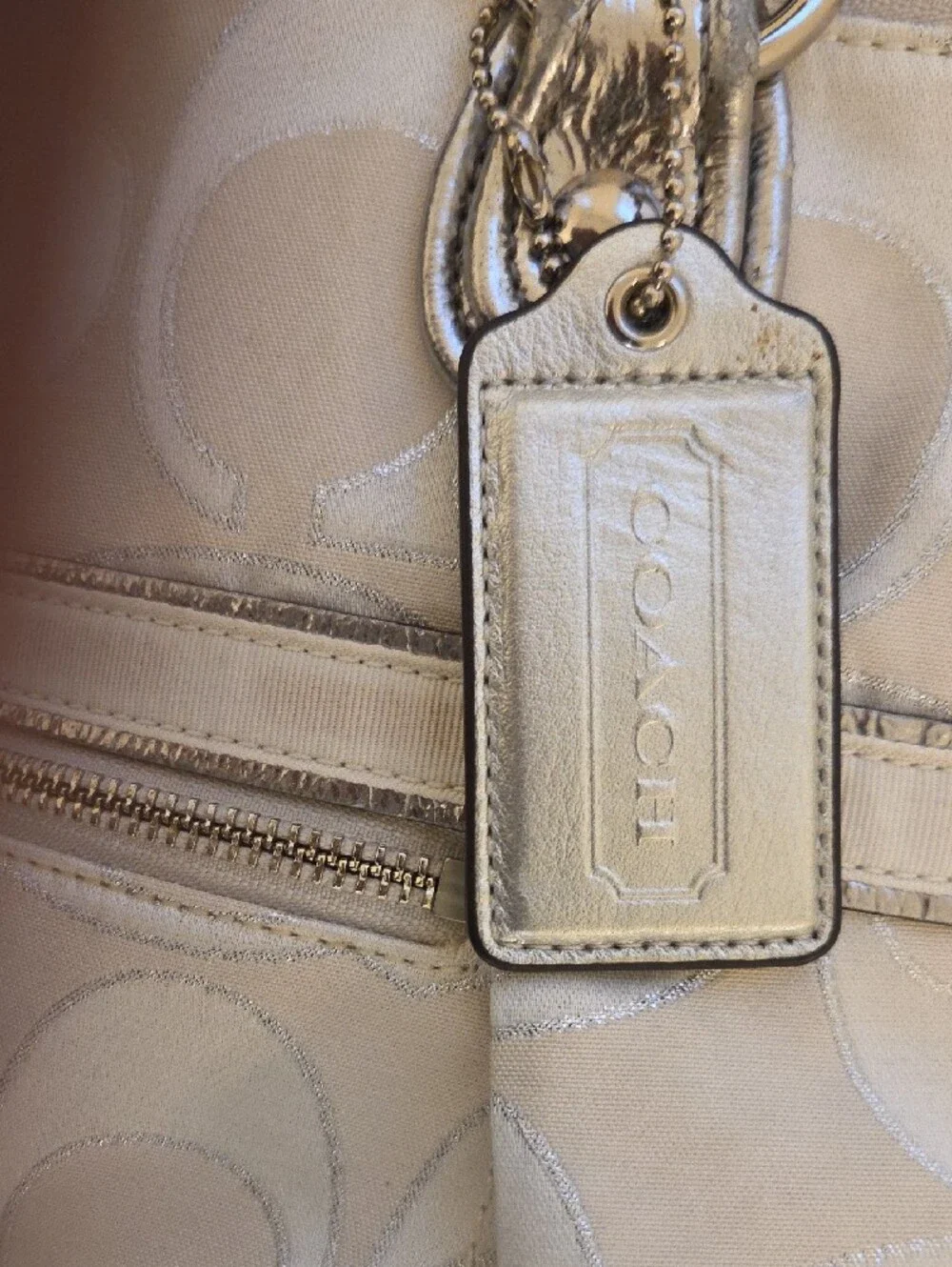 Coach Women’s Cream Shoulder Bag with Silver Accents